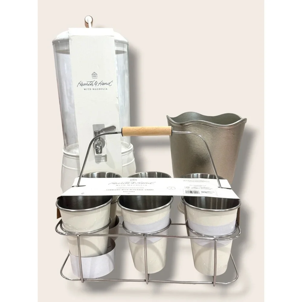 Metal and Rubberwood Tumbler Caddy Sour Cream - Hearth & Hand Magnolia, Target